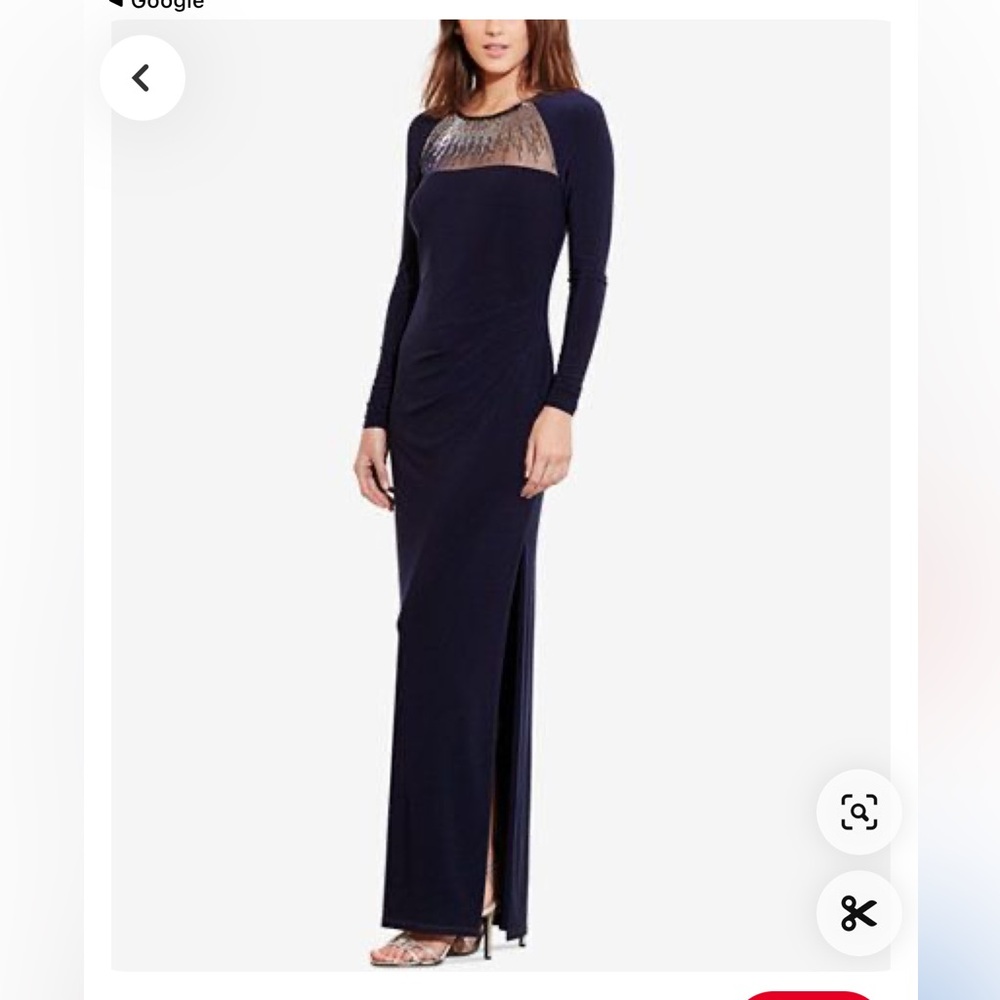 Ralph Lauren women's navy Blue Side Split maxi evening Formal Beaded Chest Dress